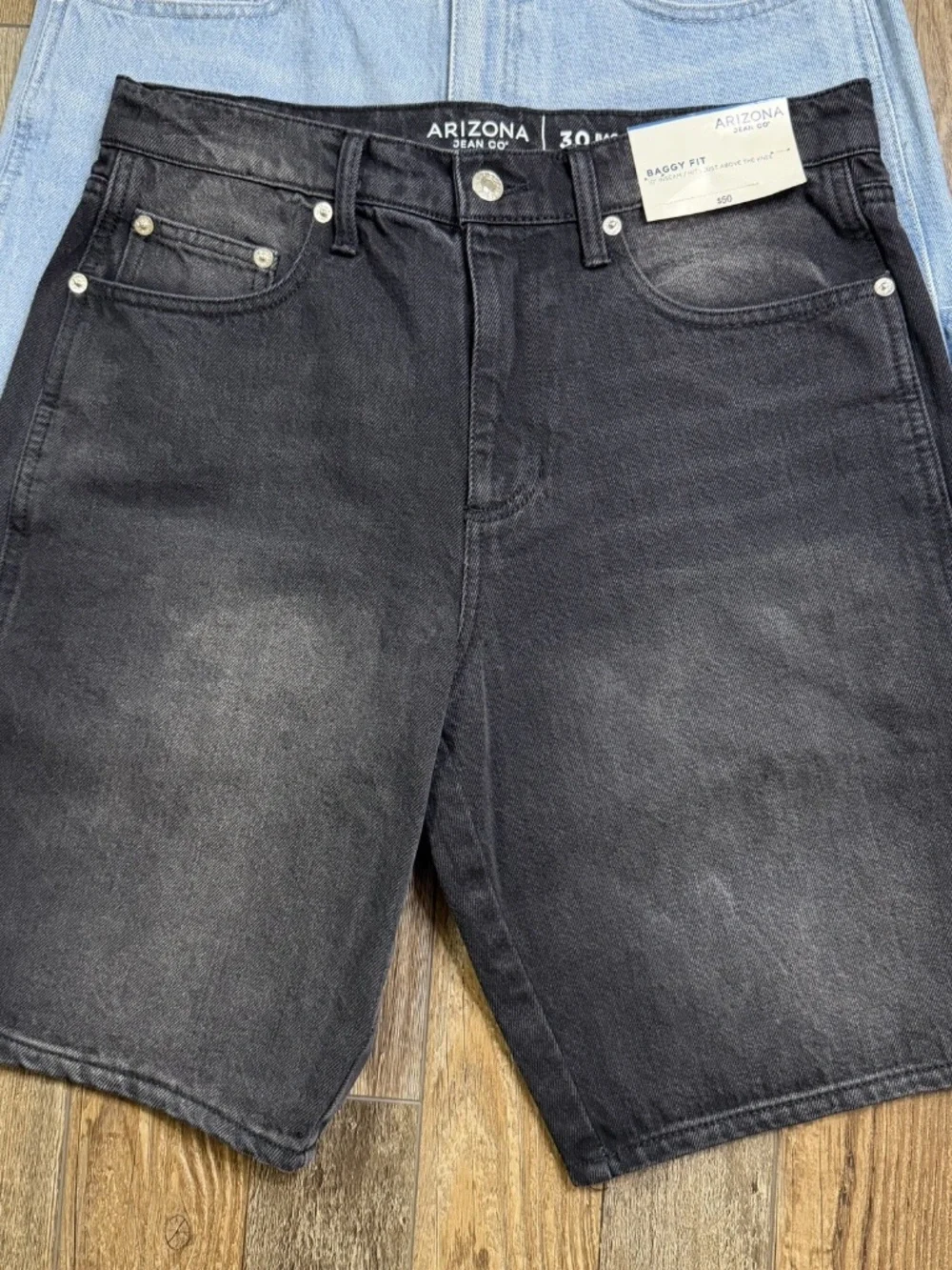 Arizona Mens Shorts 30W Black & Blue Baggy Fit 10